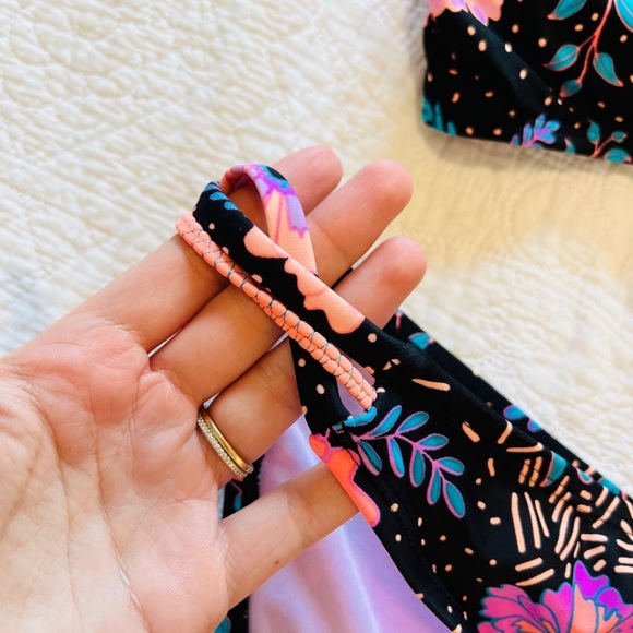 Xhilaration Floral Bikini, Black/Neon Pink - Picture 2 of 8